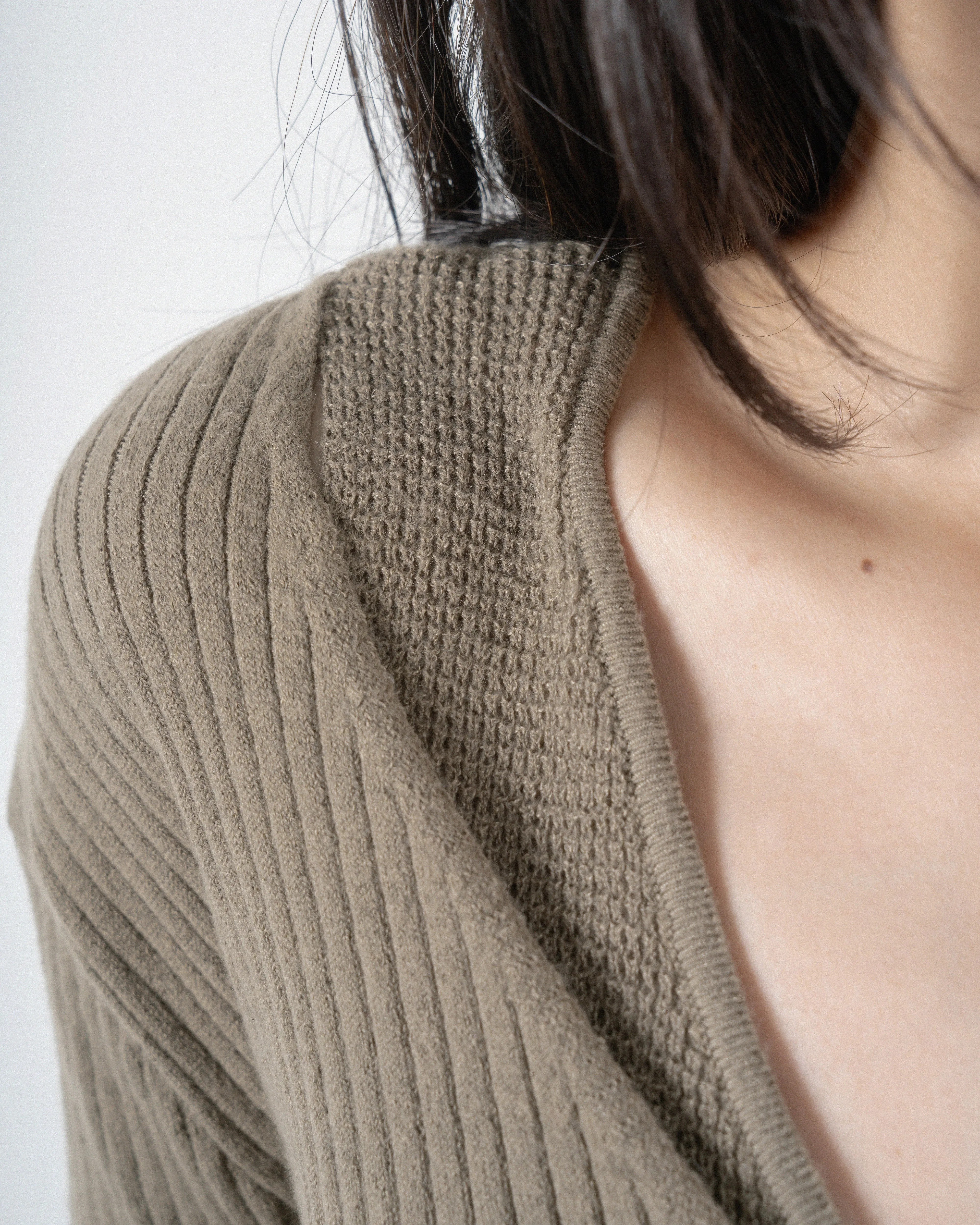Eco Ribbed Knit Cardigan (Khaki Grey)