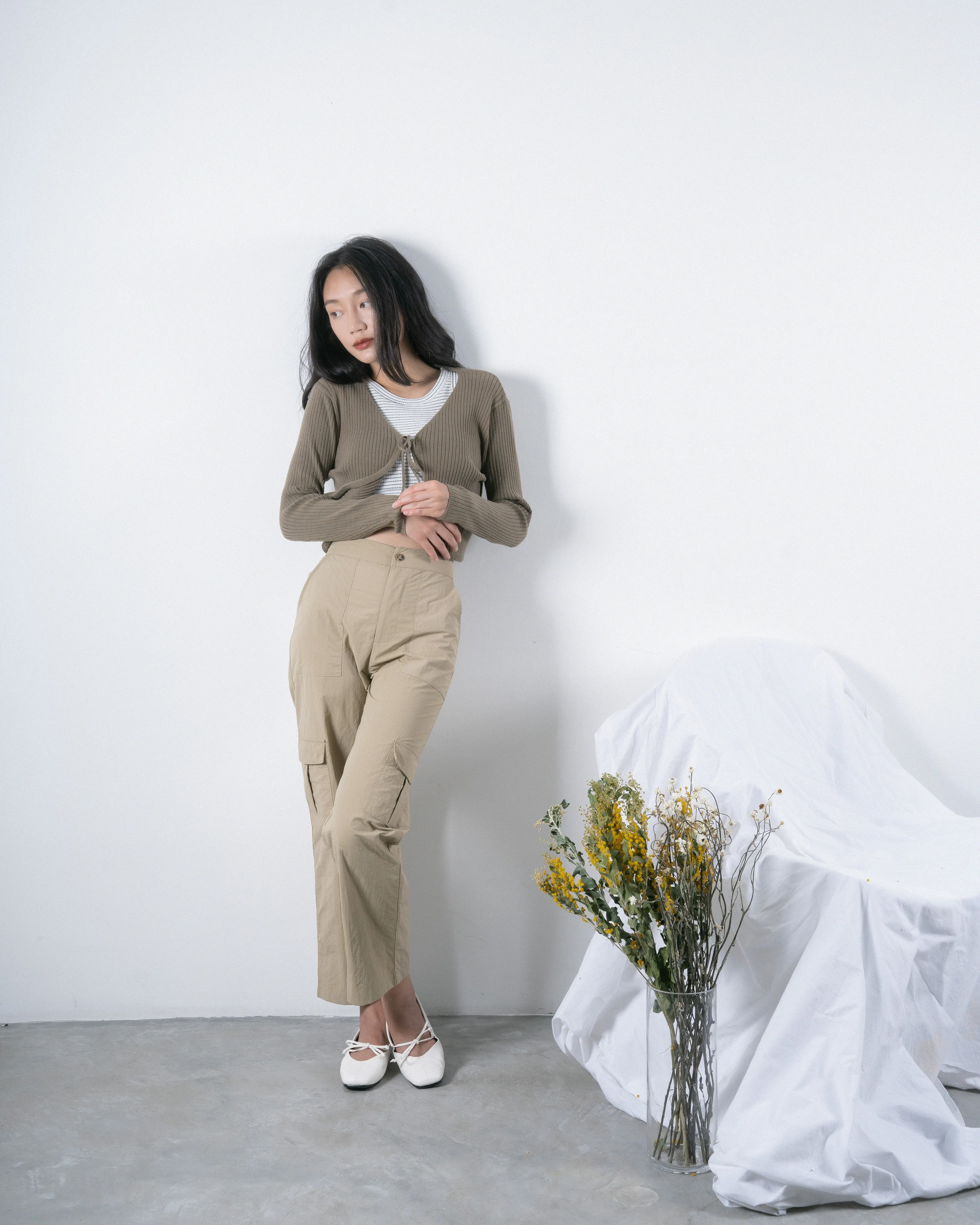 Eco Ribbed Knit Cardigan (Khaki Grey)