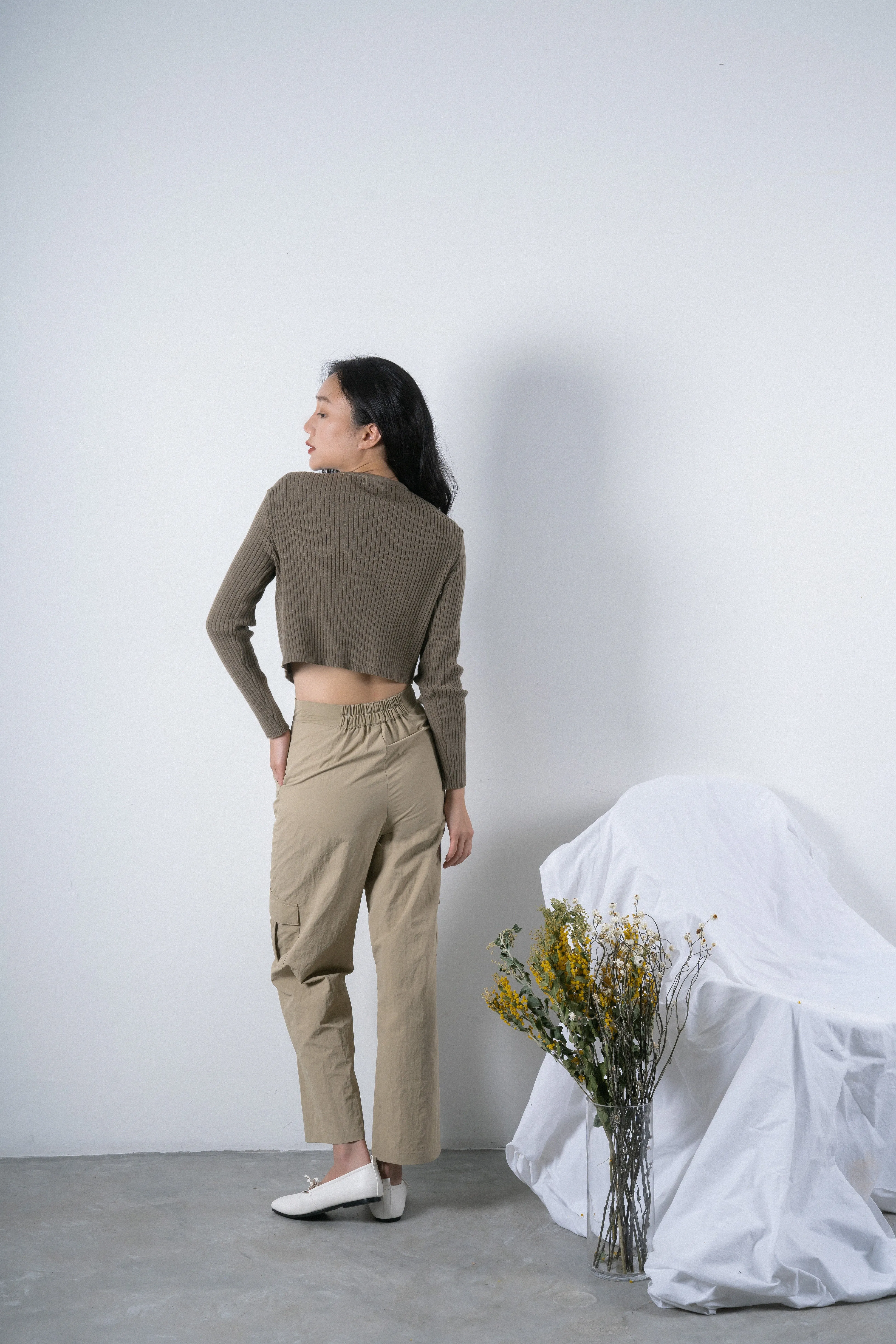Eco Ribbed Knit Cardigan (Khaki Grey)