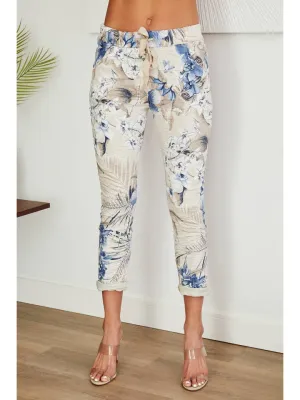 Eden Blue Flower Print Crinkle Jogger