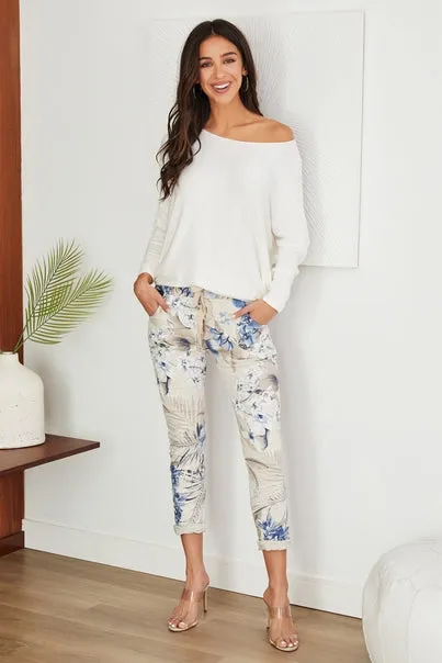 Eden Blue Flower Print Crinkle Jogger