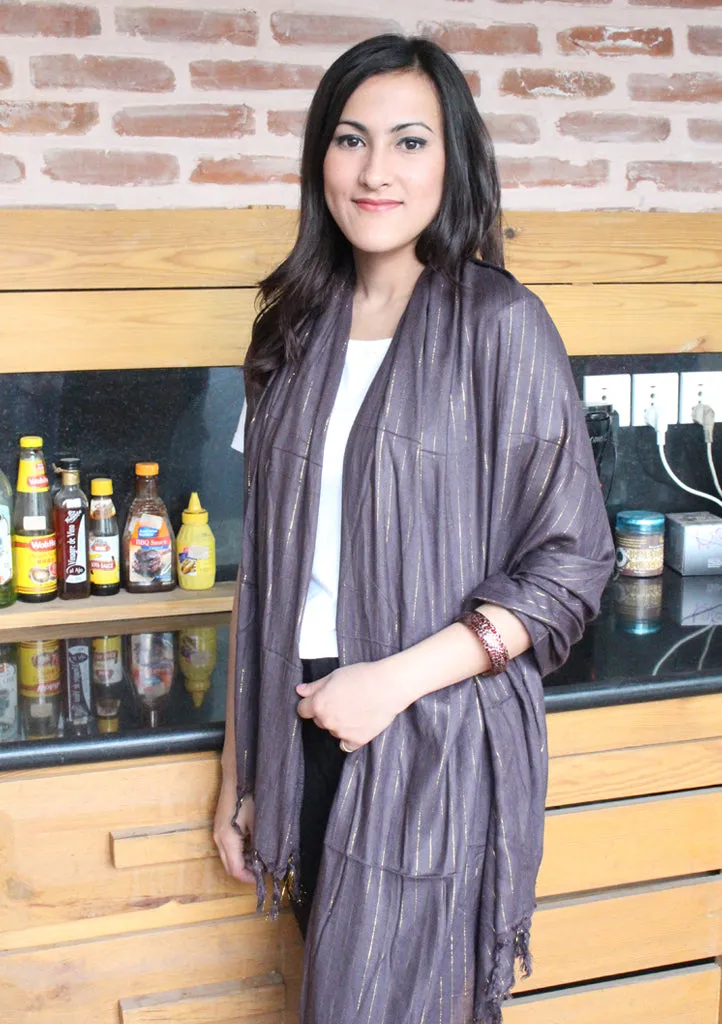 Elegant Dark Purple Plain Jari Scarf, Cotton Shawl From Nepal