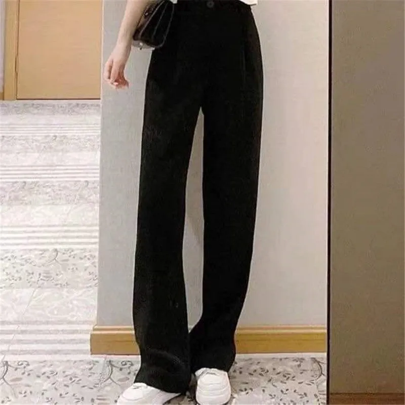 Elegant Sets Women Korean High Waist Suit Pants Drape Straight Long Lapel Slim Look Short Tops Two-Piece Pants