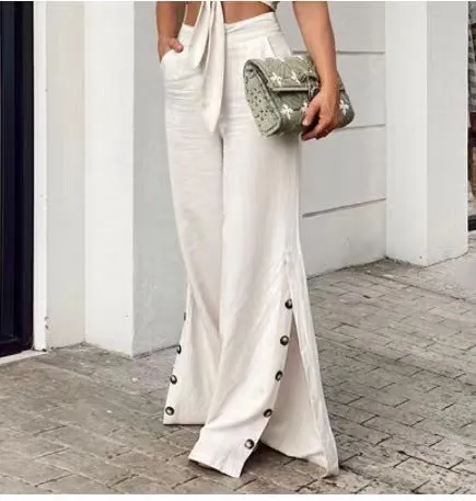 Elizabeth – High Waist Cotton Linen Wide Leg Pants