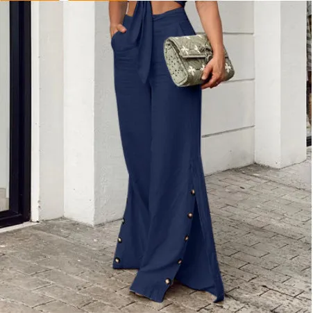Elizabeth – High Waist Cotton Linen Wide Leg Pants