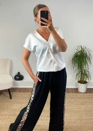 Ellette V neck Silky Tshirt in White