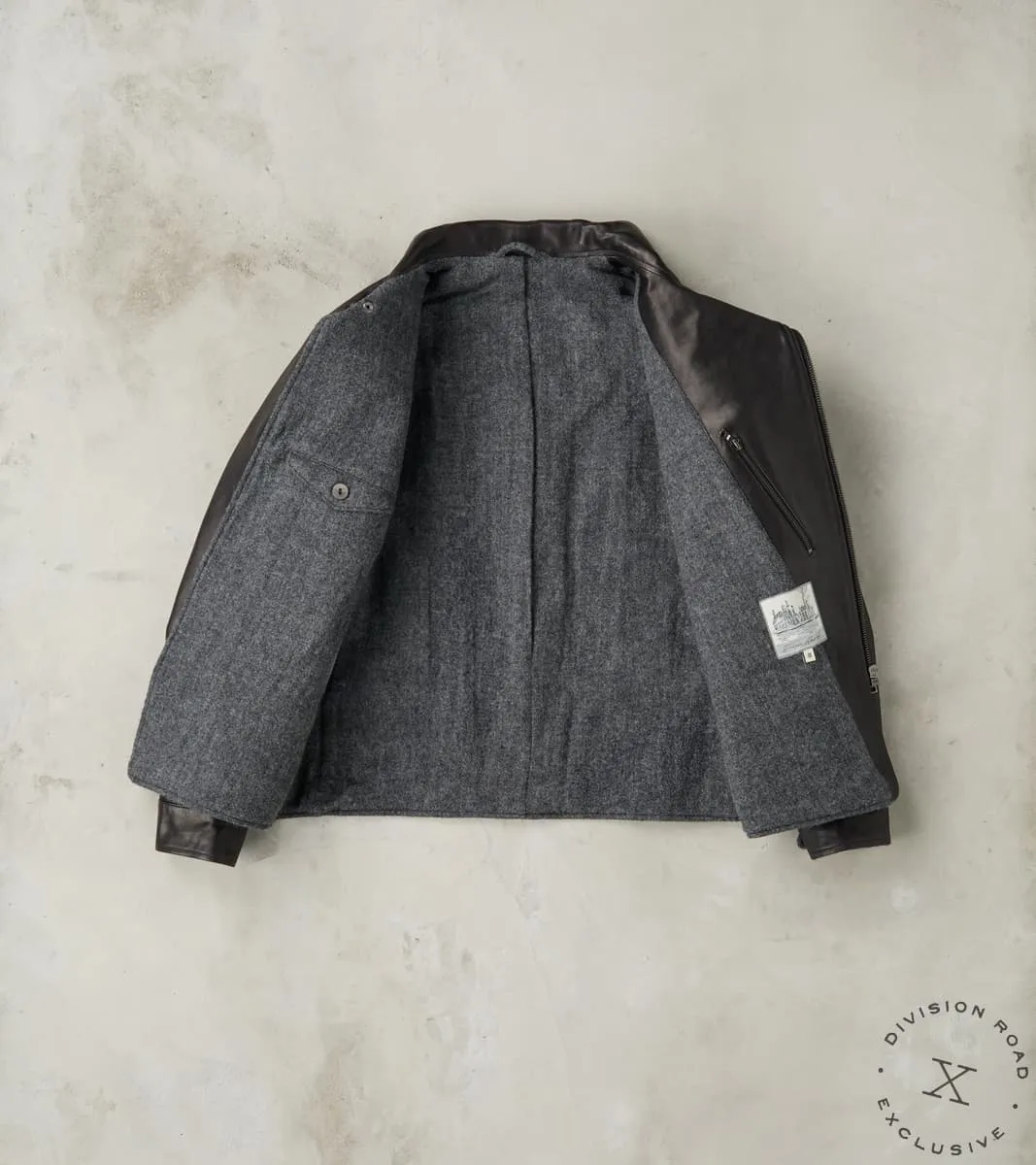 English Air Force Sidcot Jacket - Black Washed Vegetable Tanned Horsehide