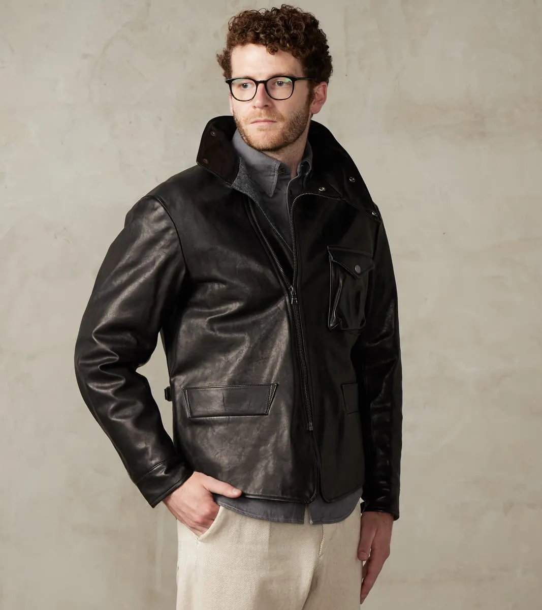 English Air Force Sidcot Jacket - Black Washed Vegetable Tanned Horsehide