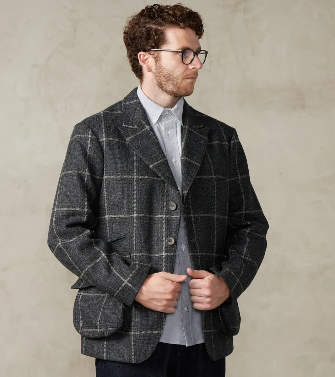 English Country Wanderer Jacket - Lovat® Charcoal Sporting Tweed Check