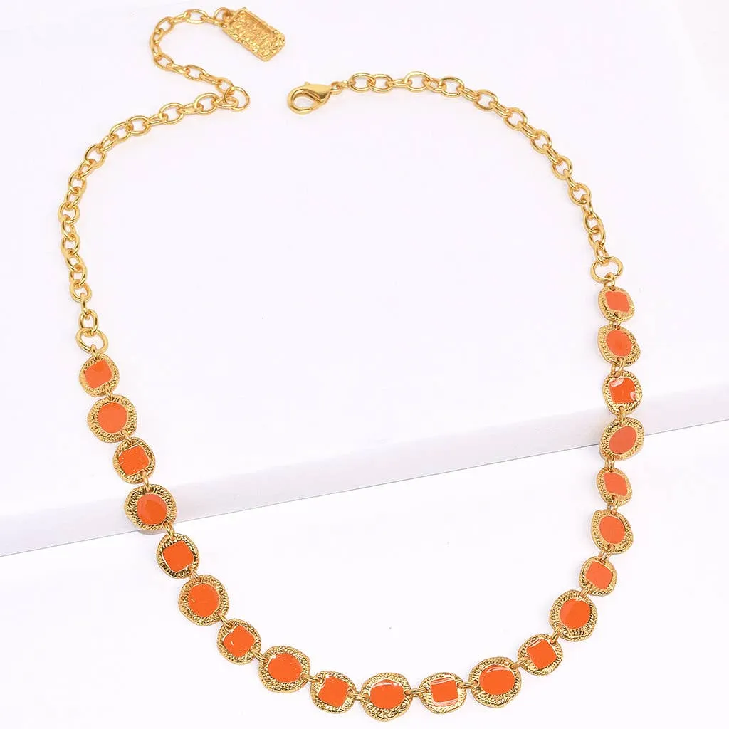 Etched coin layering necklace (Gold Coral)
