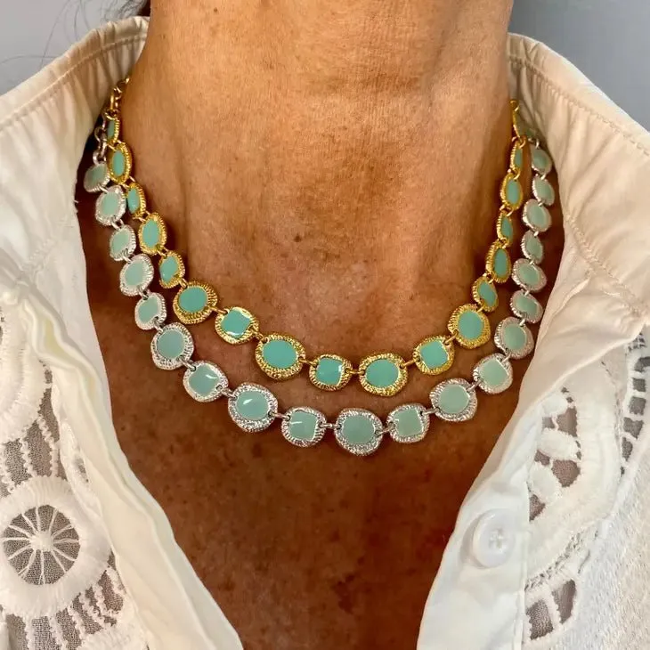 Etched coin layering necklace (Gold Green)