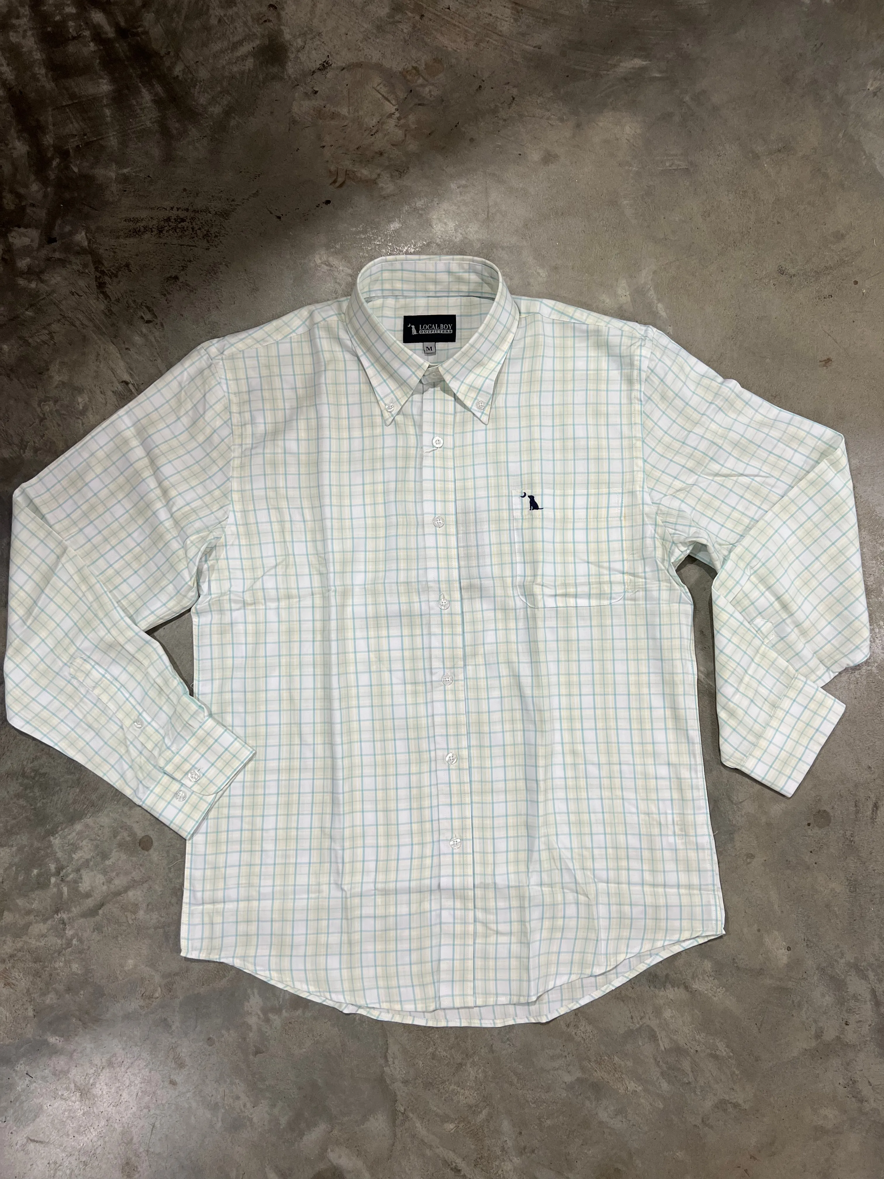 Evans Button Down Dress Shirt - Teal/Mossy/Yellow