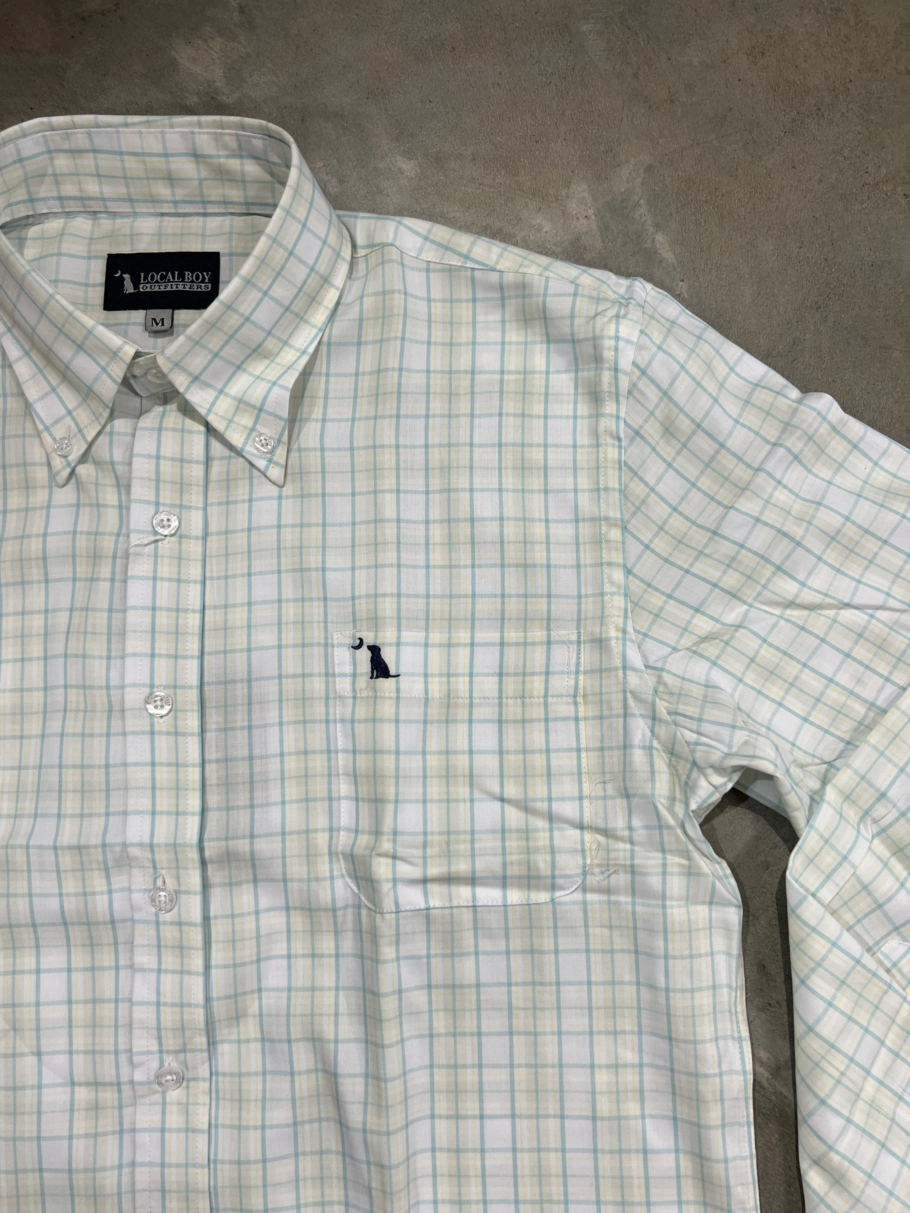 Evans Button Down Dress Shirt - Teal/Mossy/Yellow