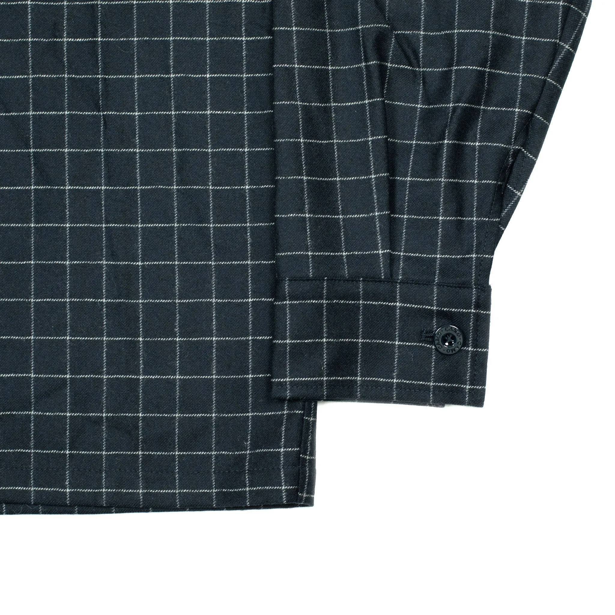 Exclusive Meydan relaxed overshirt in deadstock deep navy wool and cotton windowpane