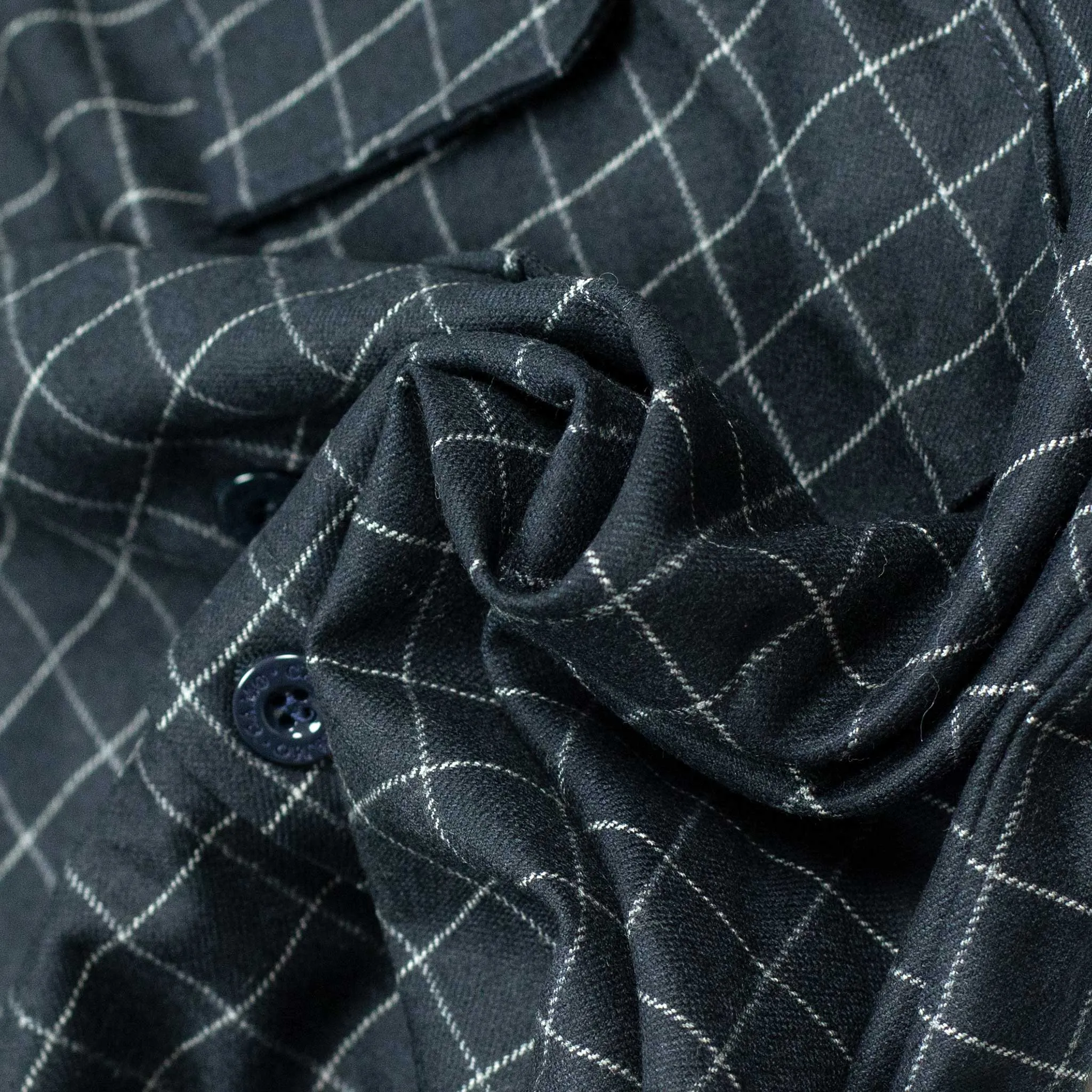 Exclusive Meydan relaxed overshirt in deadstock deep navy wool and cotton windowpane