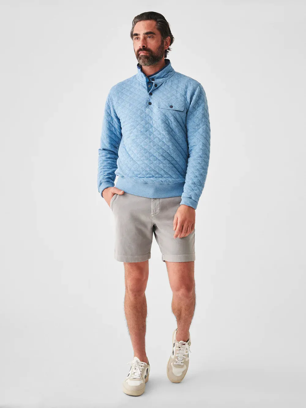 Faherty Epic Quilted Fleece Pullover in Sea Coast Melange