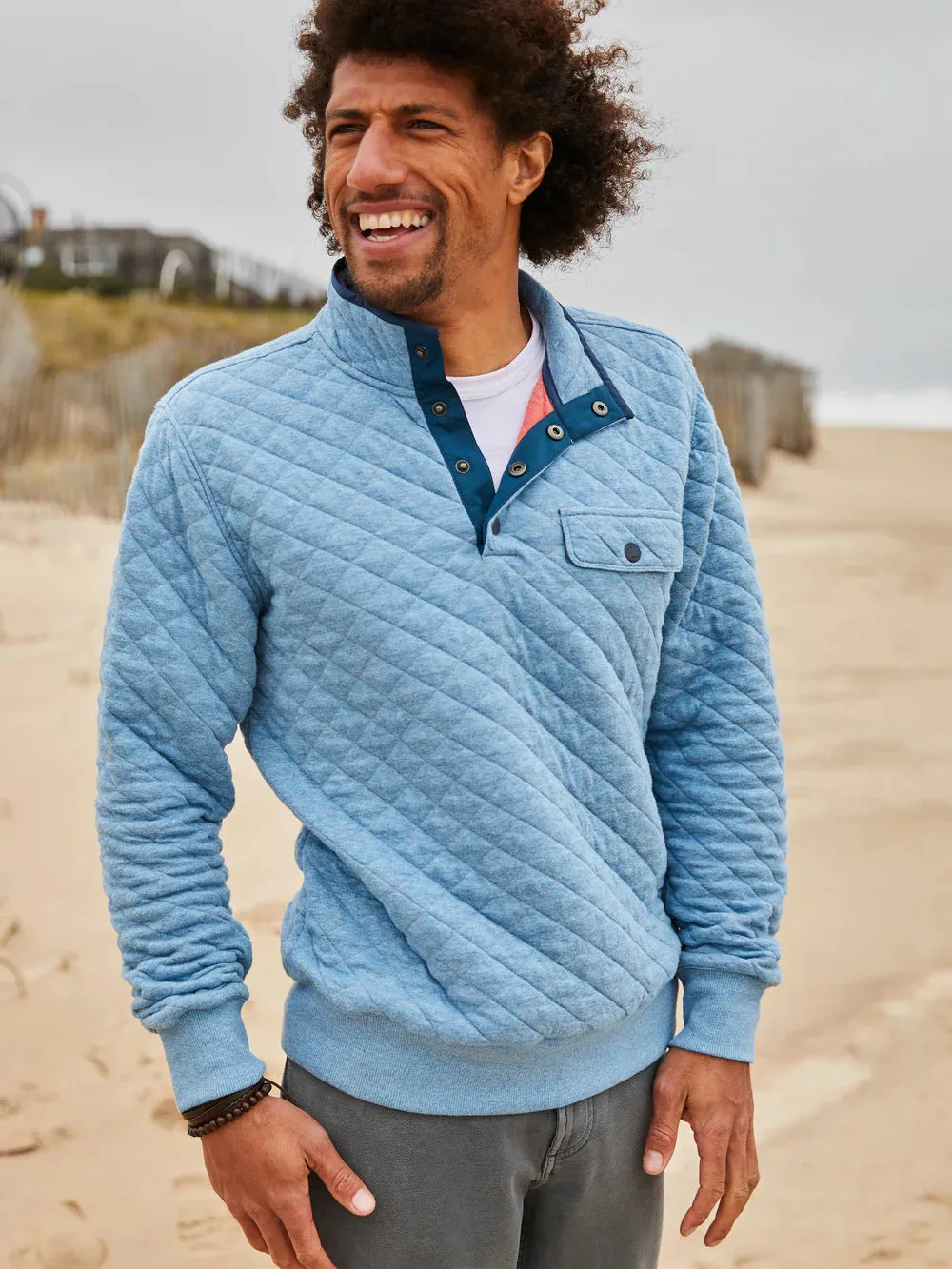 Faherty Epic Quilted Fleece Pullover in Sea Coast Melange