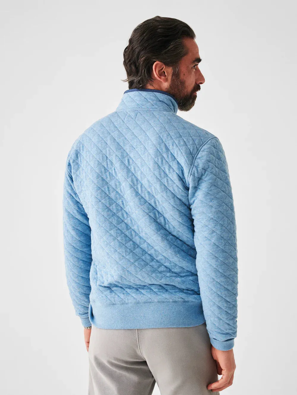 Faherty Epic Quilted Fleece Pullover in Sea Coast Melange