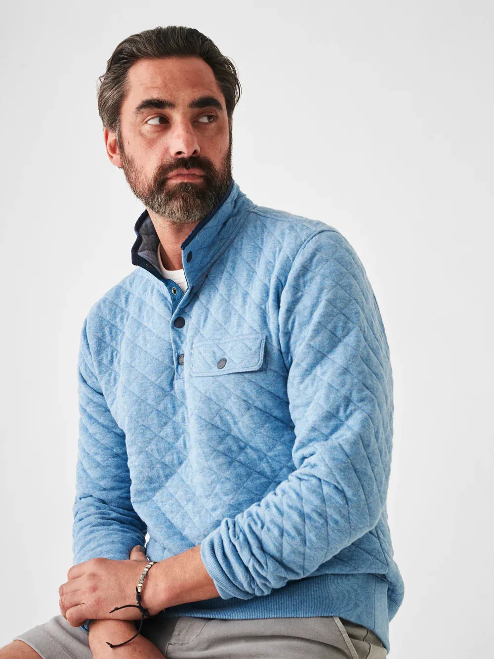 Faherty Epic Quilted Fleece Pullover in Sea Coast Melange