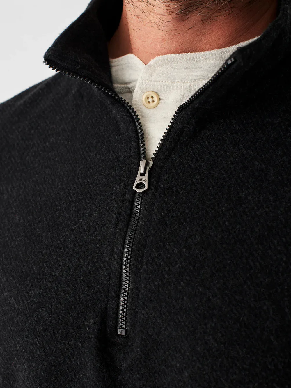 Faherty Men's Legend Sweater 1/4 Zip in Heathered Black Twill