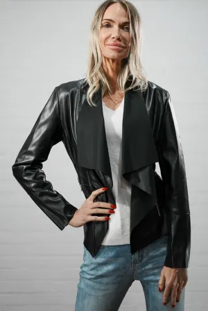 Faux leather and suede short cardigan | WATERFALL LEATHER SHORT CARDI