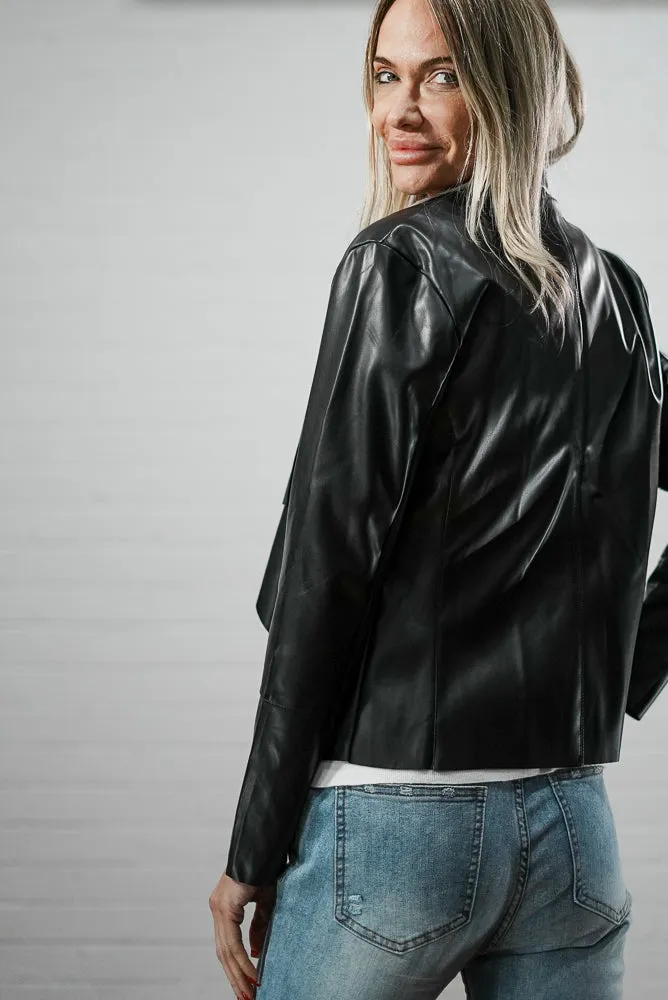 Faux leather and suede short cardigan | WATERFALL LEATHER SHORT CARDI