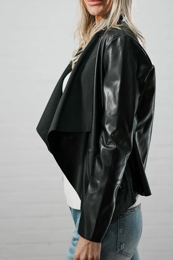 Faux leather and suede short cardigan | WATERFALL LEATHER SHORT CARDI