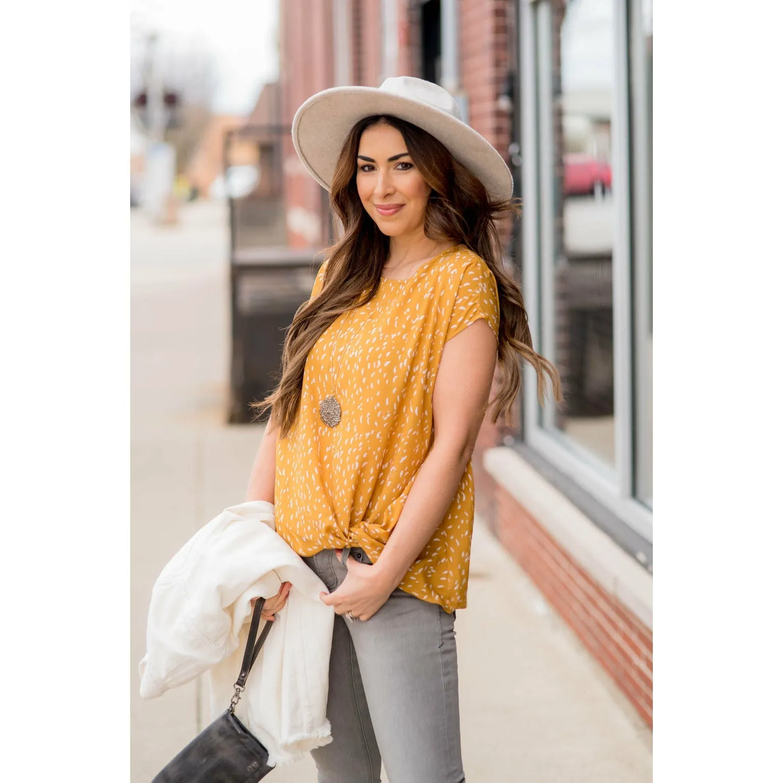 Feather Speckled Front Knot Tee