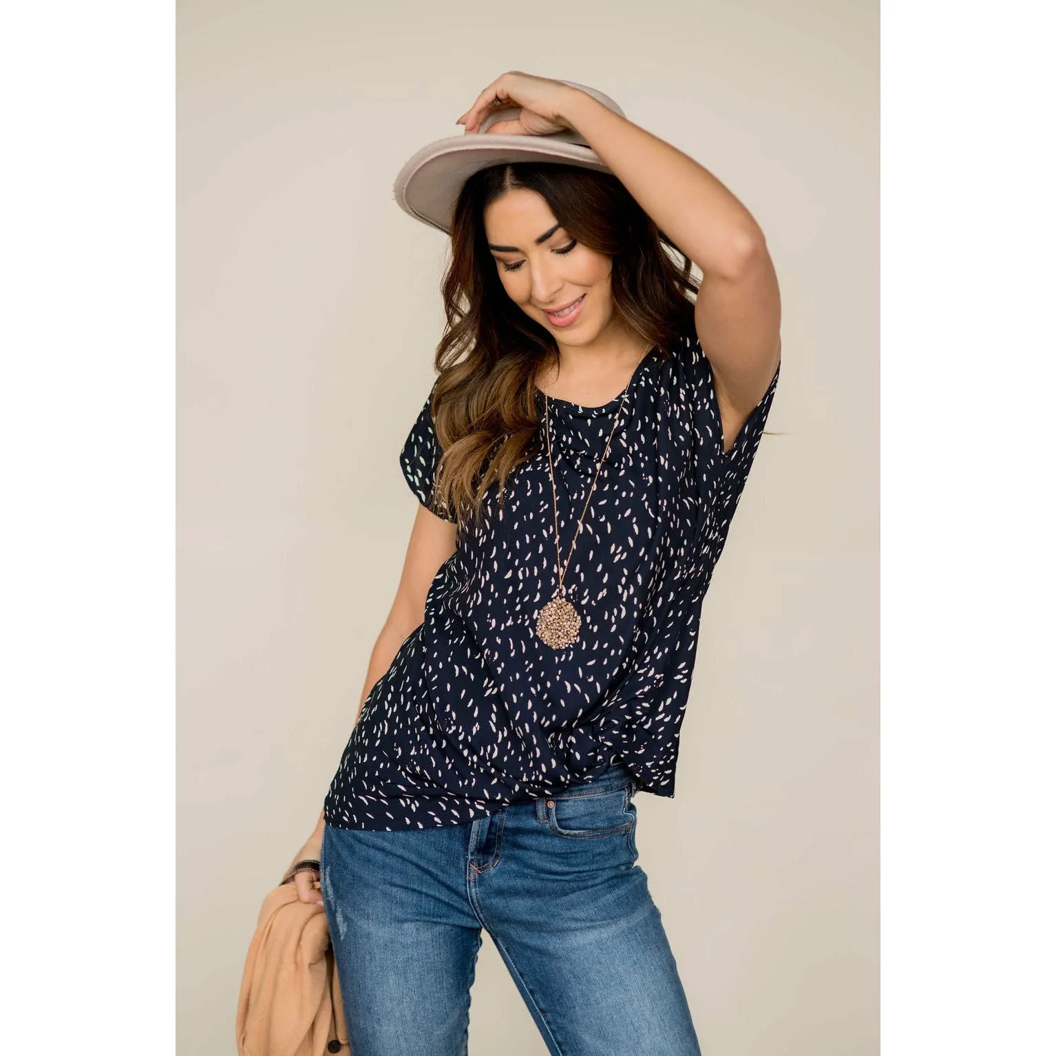 Feather Speckled Front Knot Tee