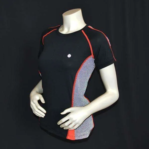 FINAL SALE: Dovetail Short Sleeve Women's Reflective Tee in Black/Coral Glo