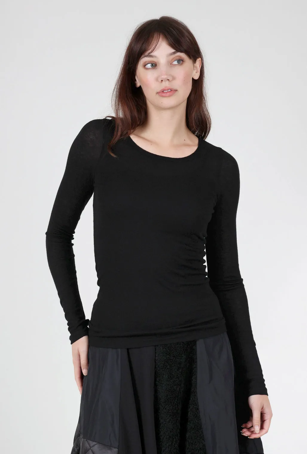 Fine Wool-Blend Layering Top, Black