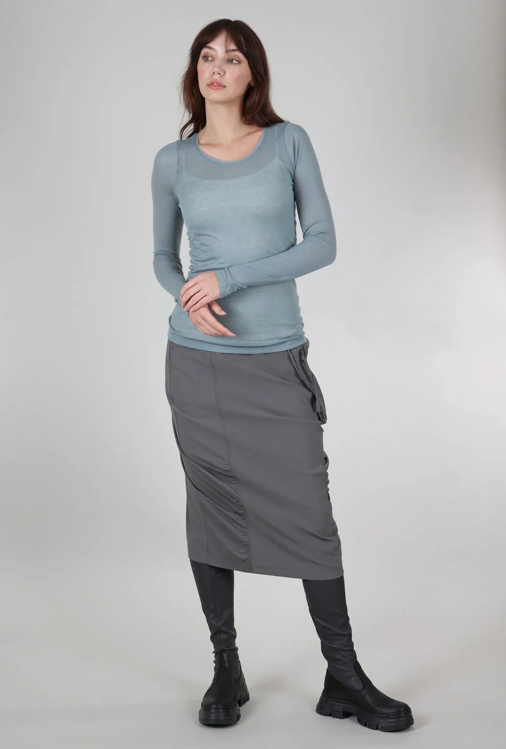 Fine Wool-Blend Layering Top, Blue Gray