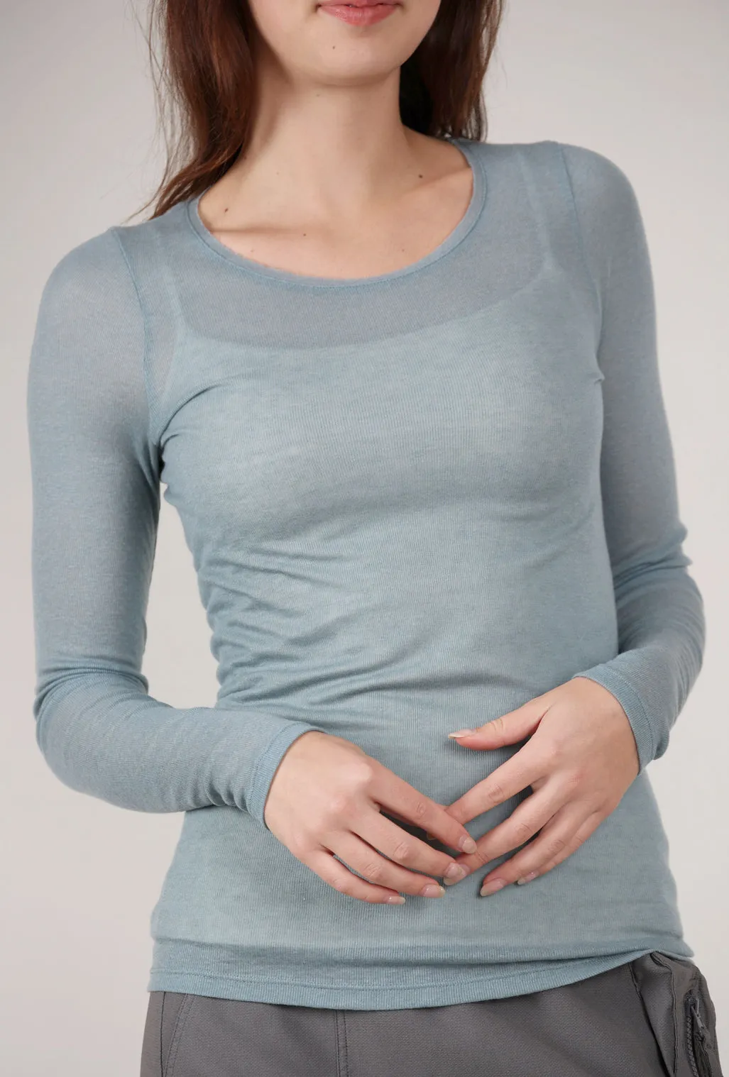 Fine Wool-Blend Layering Top, Blue Gray
