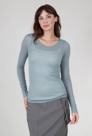 Fine Wool-Blend Layering Top, Blue Gray