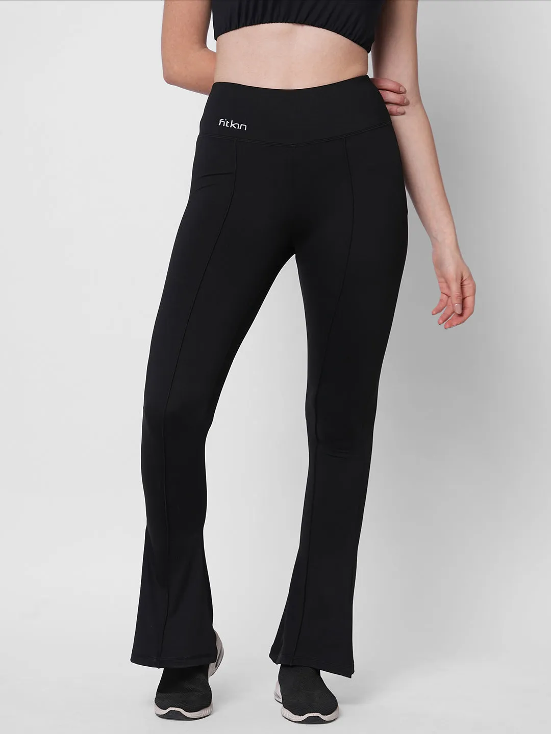 Fitkin Women Black Front Pintuck Bootcut Pants