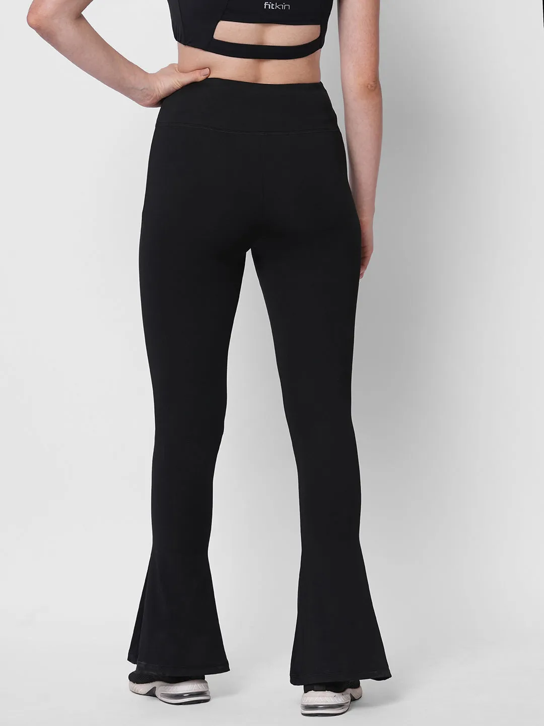 Fitkin Women Black Front Pintuck Bootcut Pants