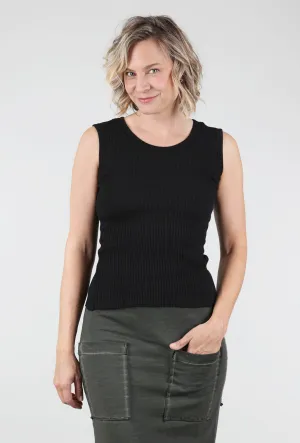 Fitted Ribbed Tank, Black