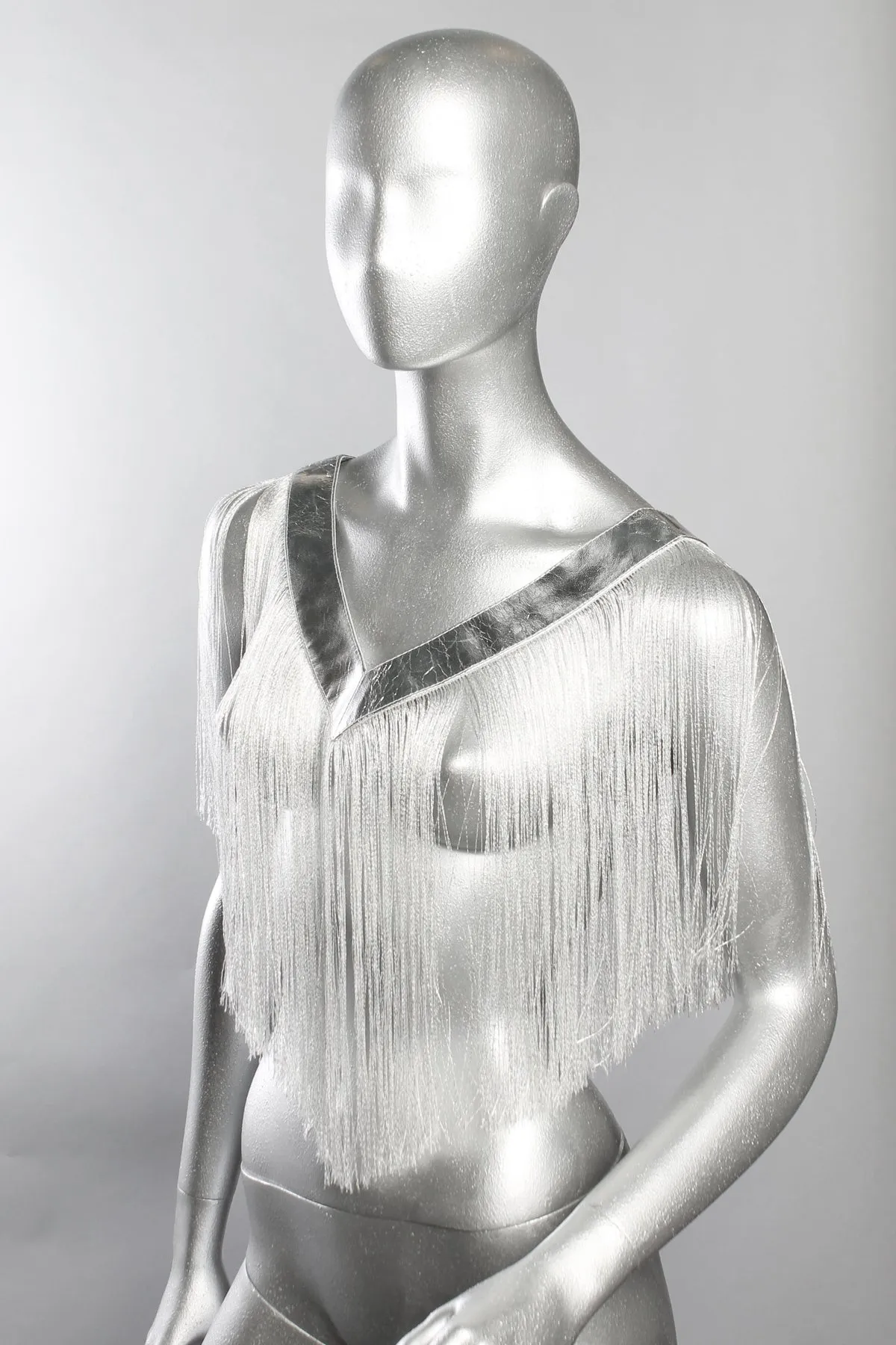Five and Diamond Fringe V Neck - Silver Leather