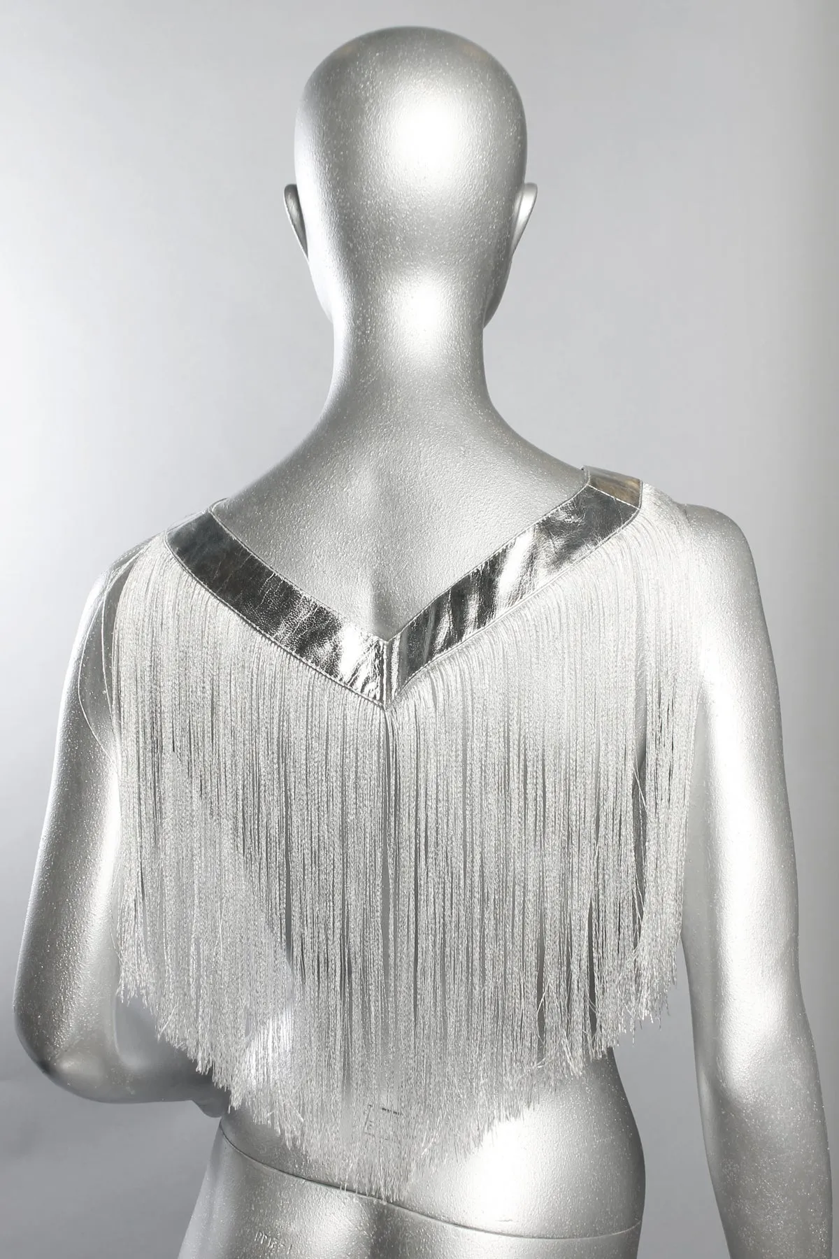 Five and Diamond Fringe V Neck - Silver Leather