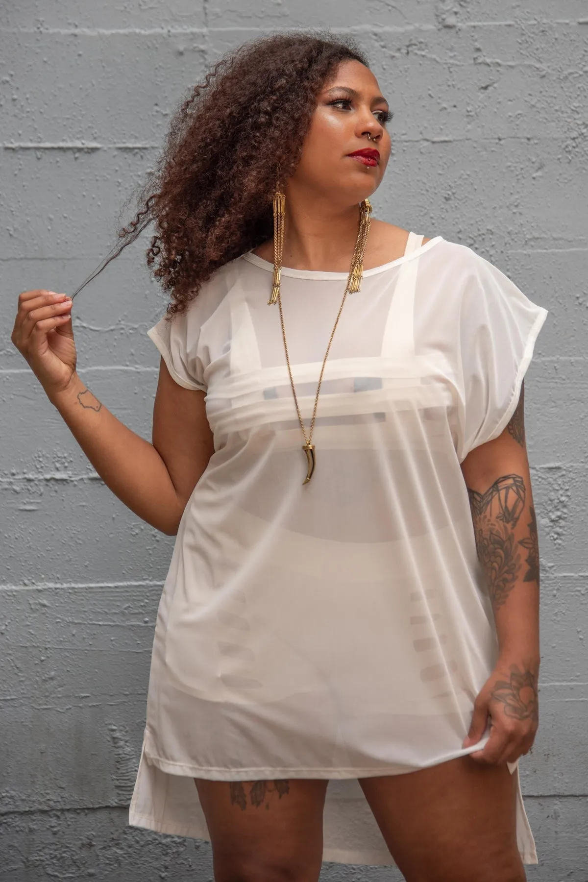 Five and Diamond Oversize Mesh Top