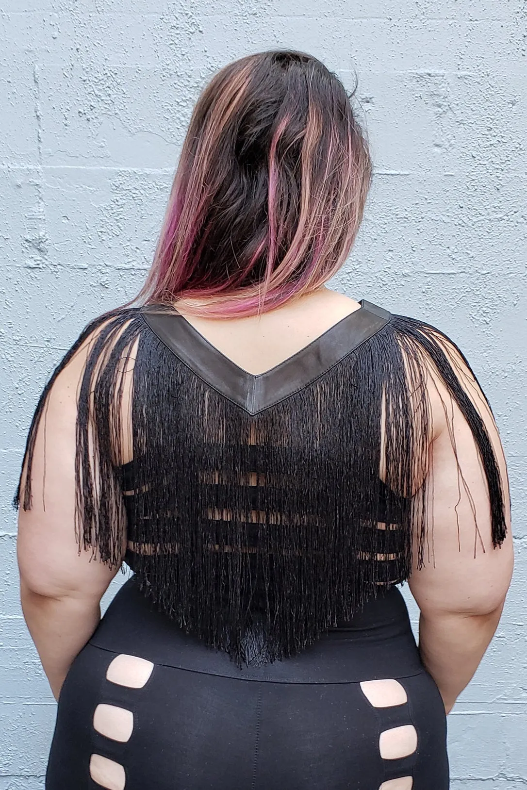 Five and Diamond V Neck Fringe - leather