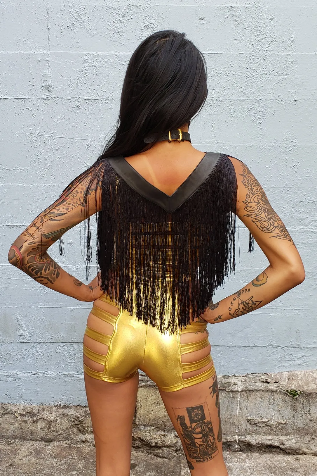 Five and Diamond V Neck Fringe - leather