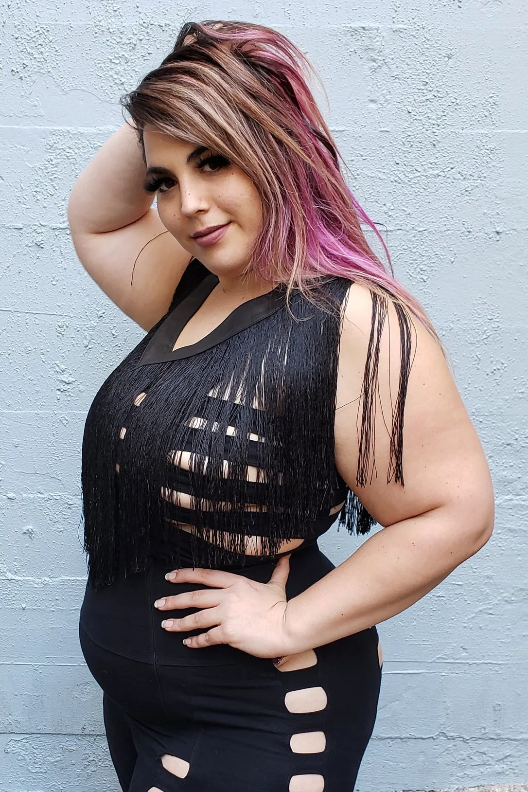 Five and Diamond V Neck Fringe - leather