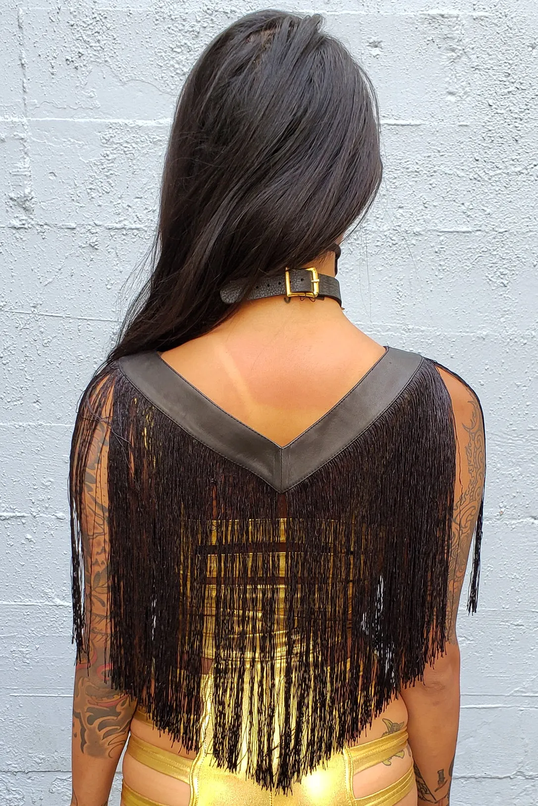 Five and Diamond V Neck Fringe - leather