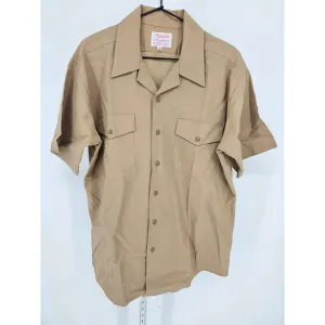 Flagship by Creighton Mens Sz L 16 16 1/2 Short Sleeve Dress Shirt Tan Military