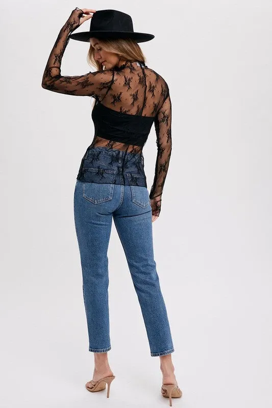 Floral Embroidered Lace Mesh Layering Top