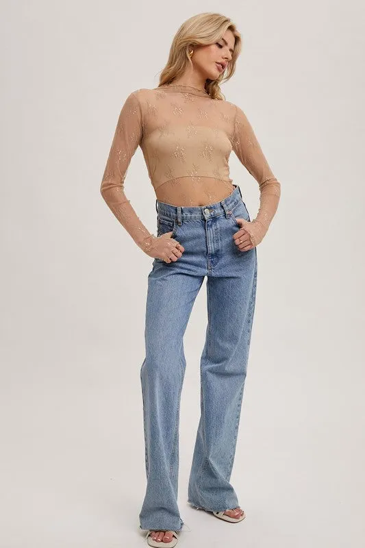 Floral Embroidered Lace Mesh Layering Top