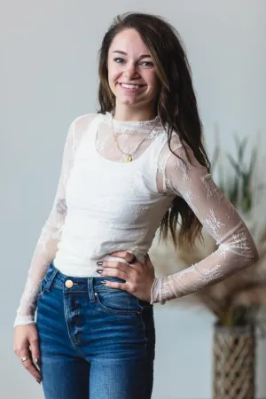 Floral Embroidered Lace Mesh Layering Top