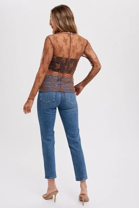 Floral Embroidered Lace Mesh Layering Top