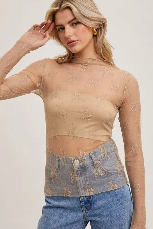 Floral Embroidered Lace Mesh Layering Top